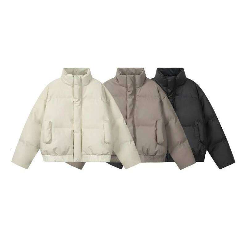 Outdoor Water-Resistant Men's Winter Short Puffer Jacket - Black (Khaki/Beige) M-4XL PU Leather Trim | Boxy Cropped Fit J260626 - view 7