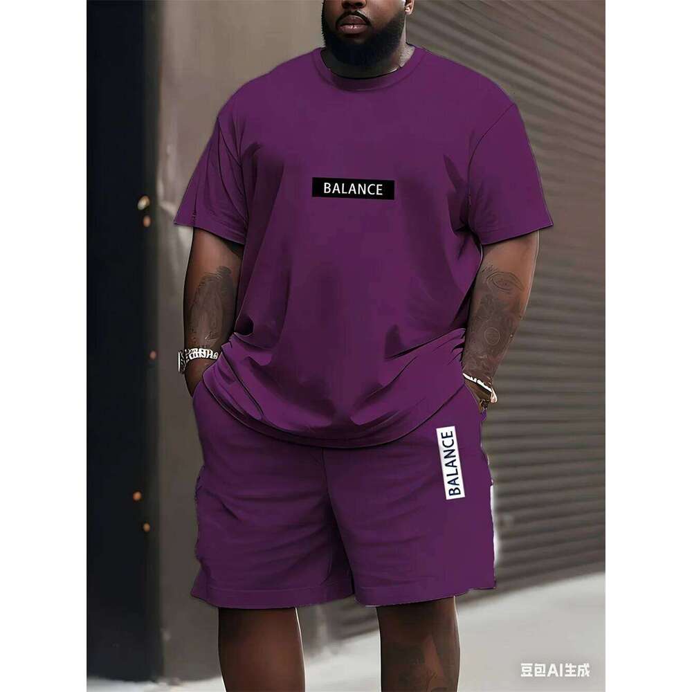 Men's plus size T-shirt set Summer Short-sleeved Shorts Fashion Classic Retro Print Casual and Breathable Suit for man 26Y0626 - view 4