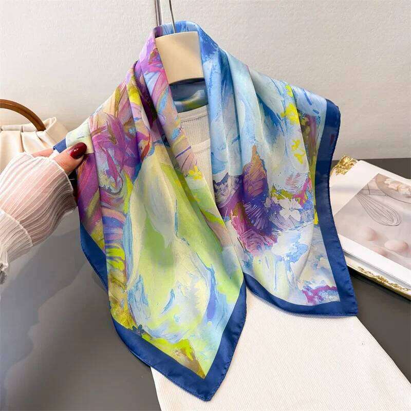 FLoral Printed Imitation Silk Scarves Fashion Square Scarf Bandanas For Women Luxury Hijab Neckerchief Elegant Shawl Wraps 26Y06226 - view 4