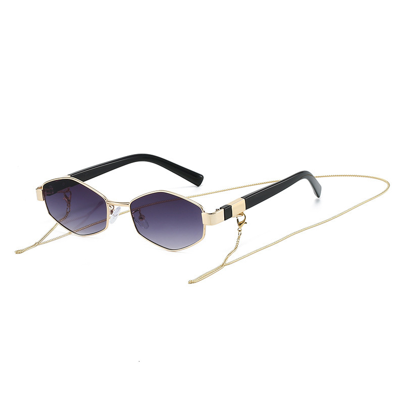 New European American Polygonal Metal Sunglasses, Fashionable And Unique Street Style, Vintage Chain-Decorated Women's Sunglasses