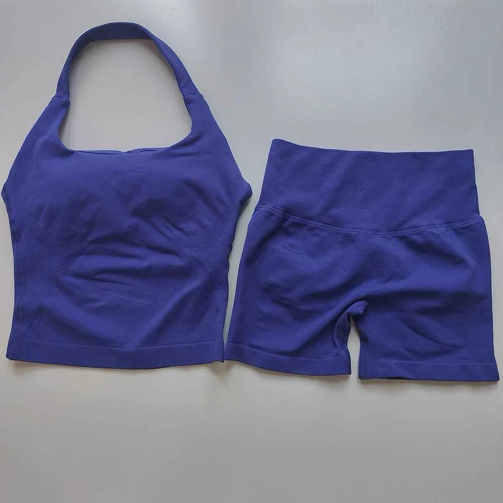 Set 2 Pieces Shorts Yoga Women Backless Halter Tops High Waist Seamless Shorts Gym Suit Fitness Sportswear Workout Sets M260626 - view 7