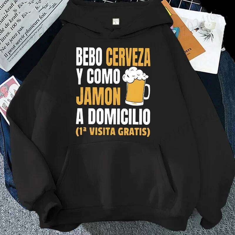 New Autumn Winter Sports Style Hooded Sweatshirt BEBO CERVEZA Y COMO JAMON A DOMICILIO Fashionable Trendy Men's Hoodies Tops W260626 - view 1