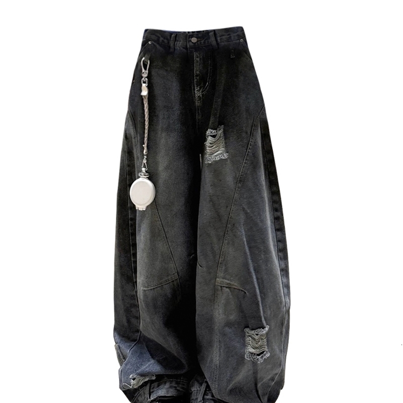 Women Dark Academia Cyber Punk Grunge Harajuku Baggy Tie Dye Jeans Japanese Y2K Streetwear Tomboy Ripped Hole Denim Pants 2000s y260611