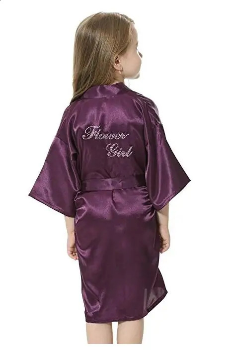 Fashion Flower Girl Wedding Party Mini Bride Bridal Satin Solid Bath Robe Yukata Rayon Silk Sexy Sleepwear ren Dressi260622 - view 4