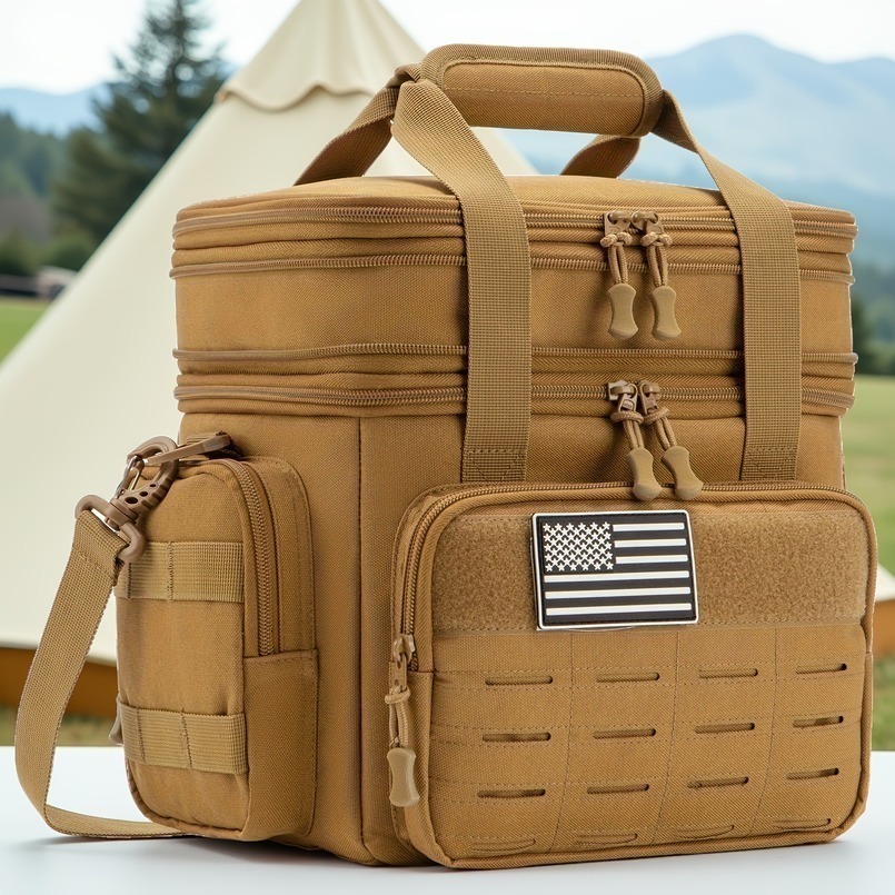 Tactical Lunch Box Expandable 18L Insulated Cooler Bag Leak Proof for Work Camping Outdoor Picnic MOLLE Weave Strap w260624