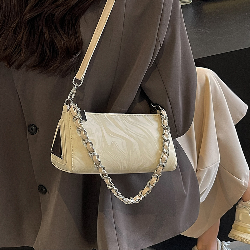 Designer Bag Vintage Marble Swirl Print Underarm Baguette Bag Ladies Trendy Shiny PU Leather Dual Strap Crossbody Handbag Fashion Evening Party Should - view 8