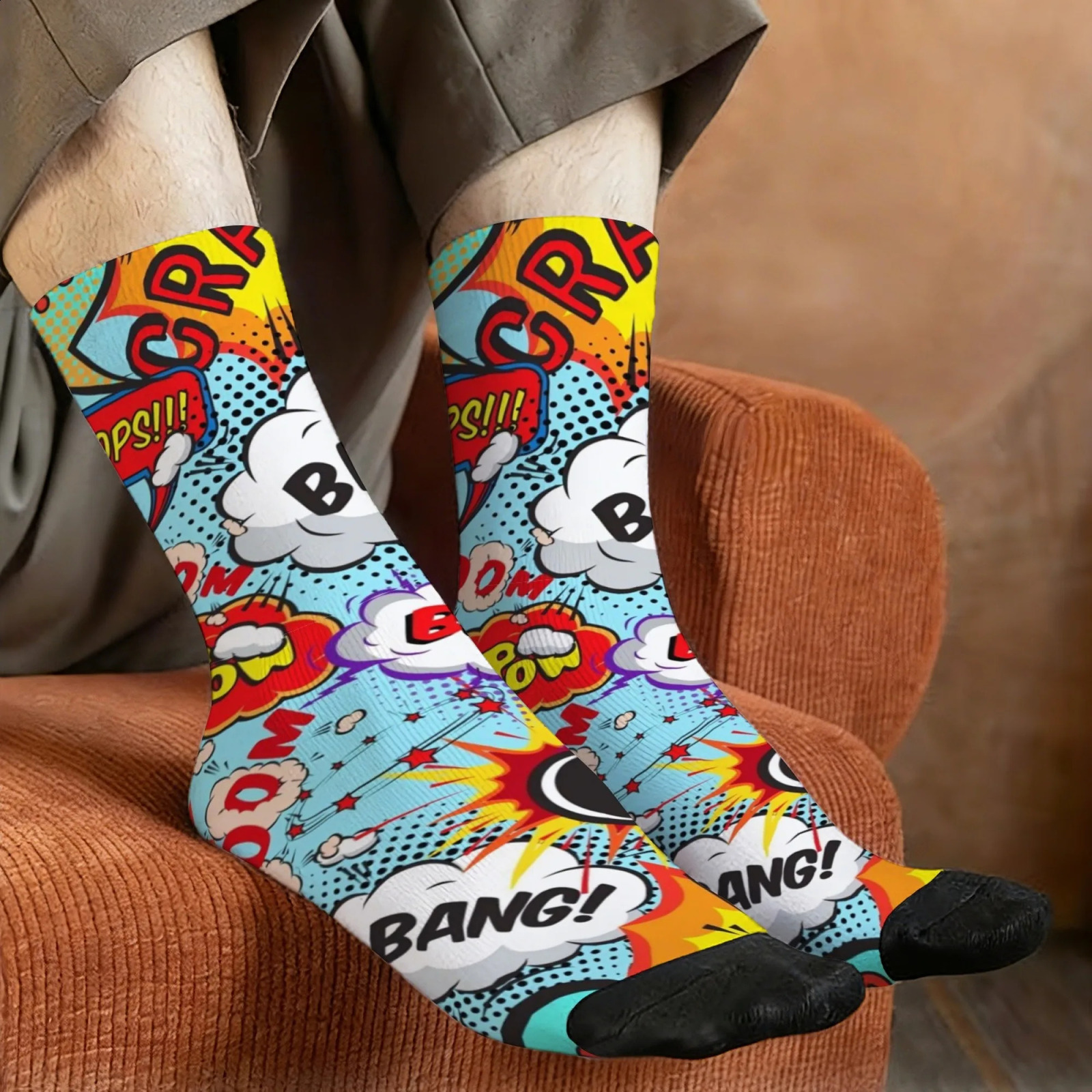 Pop Art Comic Style Socks Non Slip Stretchy Breathable Mens Casual for Travel Running Retro Trendy Party Hip Hop 260622 - view 3