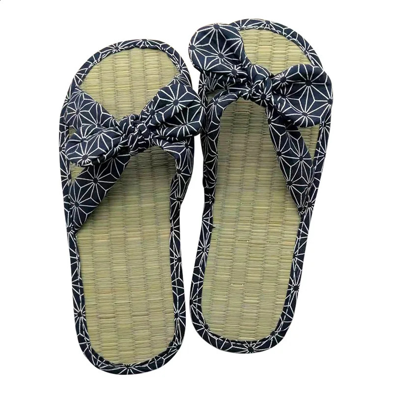 Fashion Women Shoes Sandals Female Straw Mat Slippers Casual Bow Rattan Beach Slippers Home Ladies Flat Flip-flop Slides 260624 - view 4