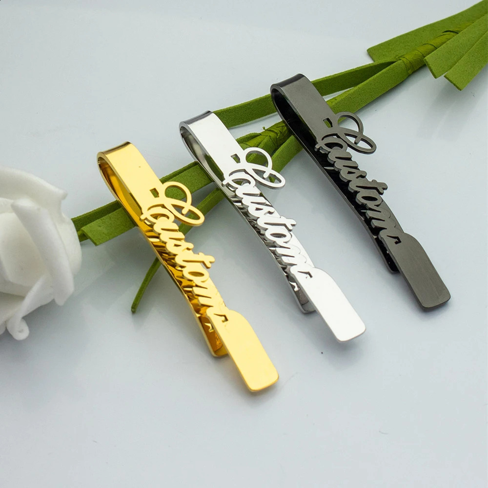 Tie Clips for Men Custom Name Stainless Steel Personalised Tie Clips Wedding Men Shirt Tie Pins Guests Gifts Fashion Jewelry 260626 - view 3