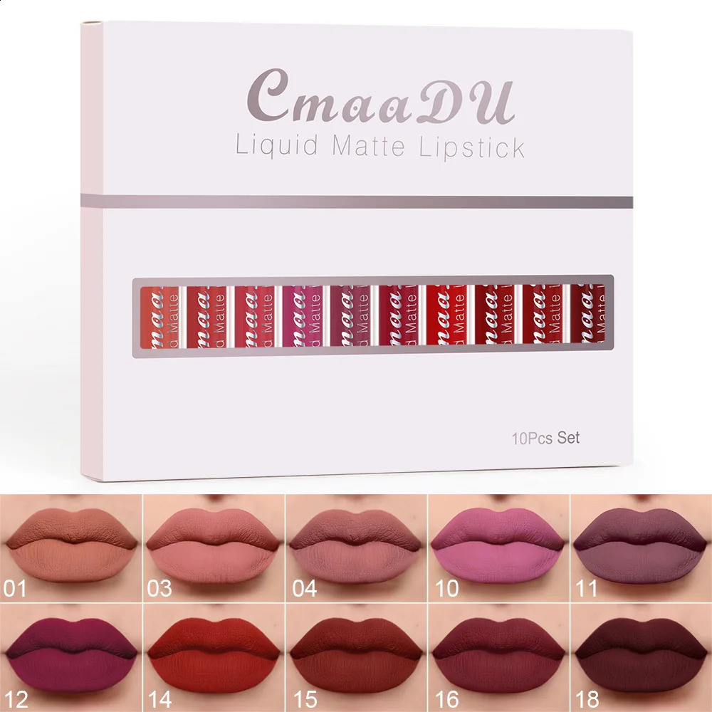 CmaaDu 6pcs/10pcs/set velvet matte durable waterproof easy color non-stick cup texture silky saturation high lip gloss 260626