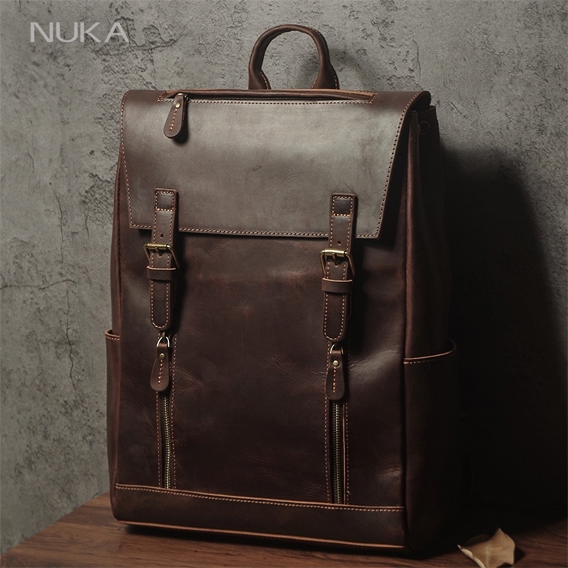 Mens Genuine Leather Backpack Vintage Outdoors Travel Bag y Crazy Horse Cowhide Schoolbag Mountaineering y260611 - view 1