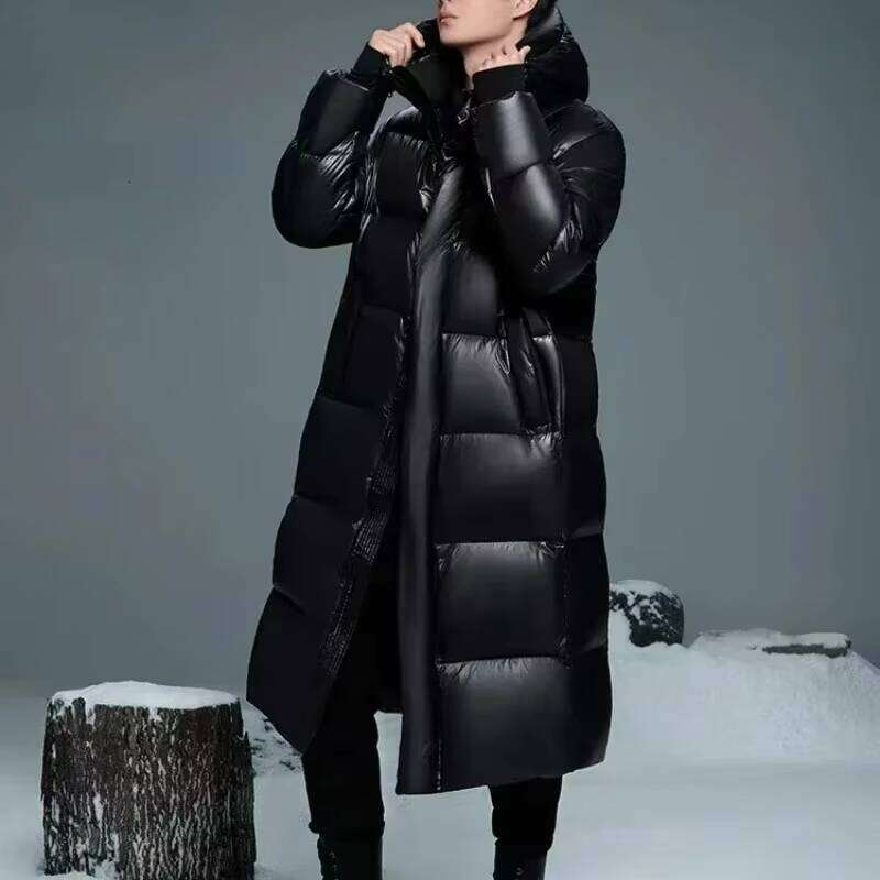 Thickened Down 2024 Winter Black Long Hooded Casual Coat Women's Fashion Cardigan Snow Warm Men's Jacket W260626 - view 3