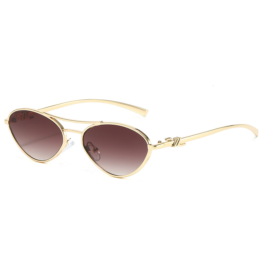 2026 European And American Personalized Ins Triangle Trendy Fashion For Women New Double Bridge Cat Eye Sunglasses - view 3