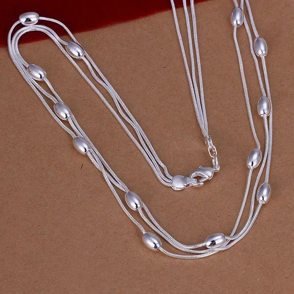 Charm 925 Sterling Silver Bracelets necklace Jewelry set for women Fringed oval beads Chain 18 inch Fashion Party Christmas Gift 260626 - view 7