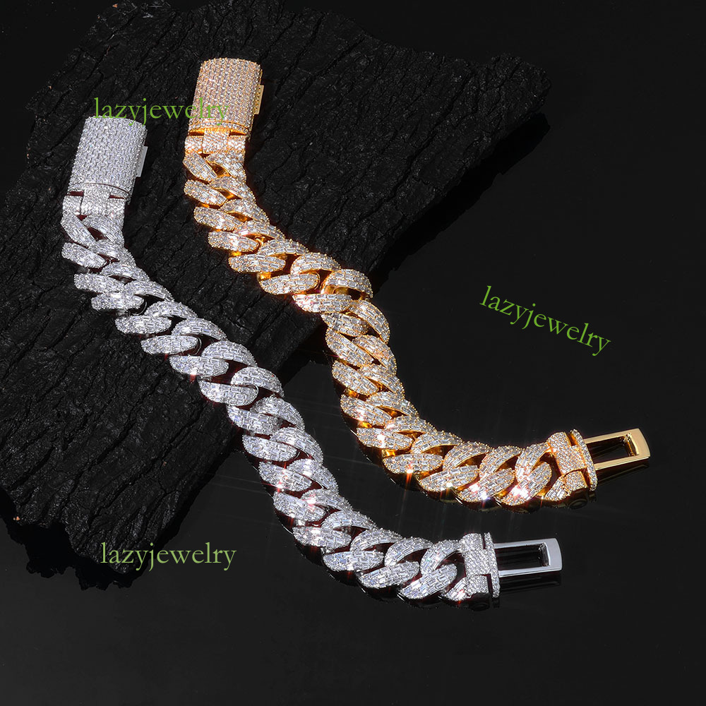 Rose gold full diamond Cuban chain necklace 925 silver VVS moissamite inlay hip hop luxury design for men and women in the same fashion accessories sp - view 6