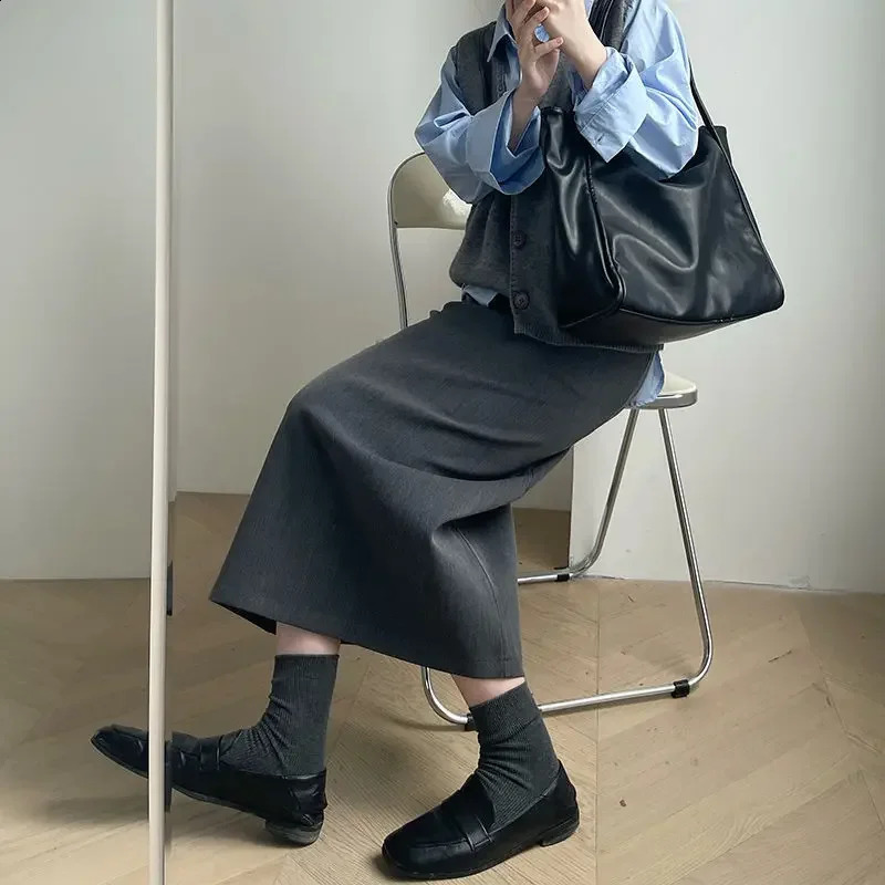 Sweater Coat Skirts Autumn and Winter Gray Back Slit Suit Skirt 260626 - view 3