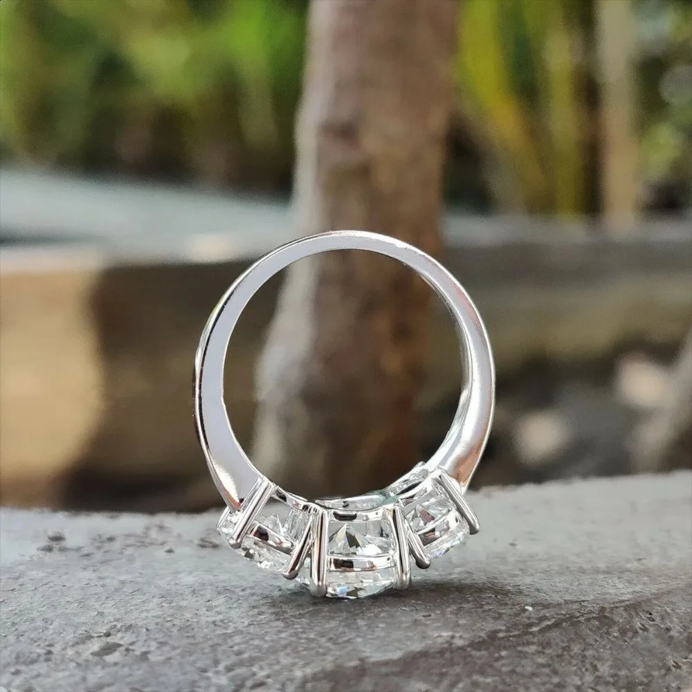 2/4CT Certified Rings 925 Sterling Silver Three Lab Diamond Engagement Wedding Band For Women 18K Plated Fine Jewelry260624 - view 7
