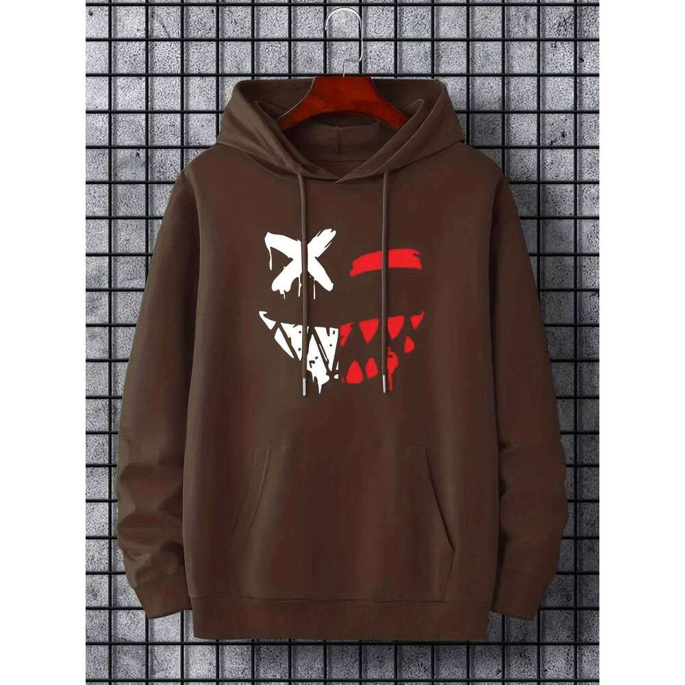 Men's open toothed smile print design hooded sweatshirt is comfortable loose suitable for casual wear and outdoor activities W260626 - view 4