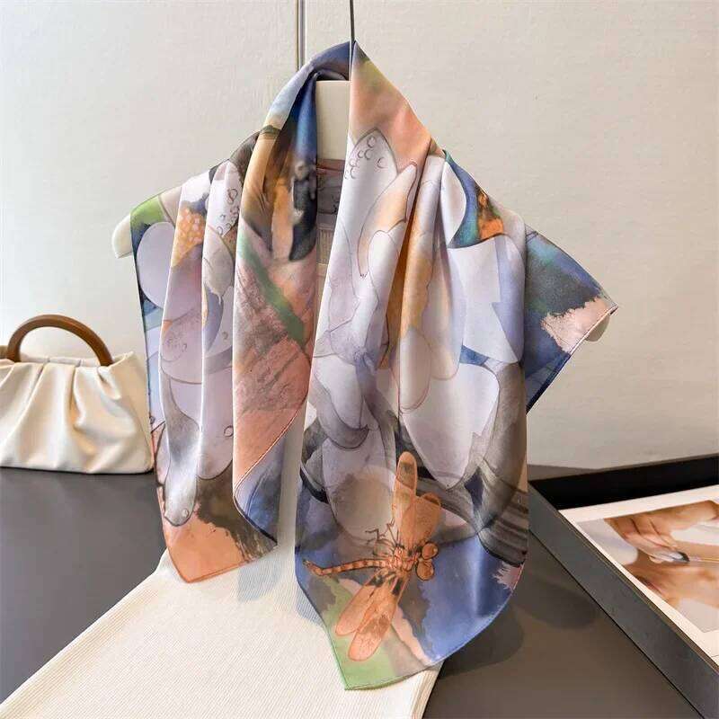 New Summer Luxury Square Print Bandana Women Imitation Silk Scarf Casual Decoration Neckerchief Headband for Travel Beach 26Y06226 - view 4