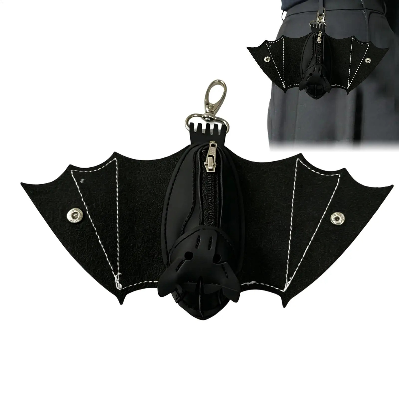 Coin Purse PU Leather Bat Gothic Bag Keychain Change Purse with Foldable Wings for Shopping Travel Work School Events Outdoor 260626