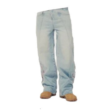 Vescartes European And Popular American Retro Loose Jeans For Women With Cherry Blossom Embroidery, Versatile Wide-Leg Pants Embroidered Jeans Straigh - view 6