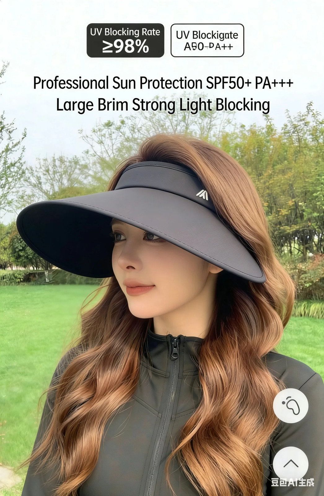 Womens UPF50 Large Brim Sun Visor Hat UV Protection Empty Top Cap 260625 - view 5