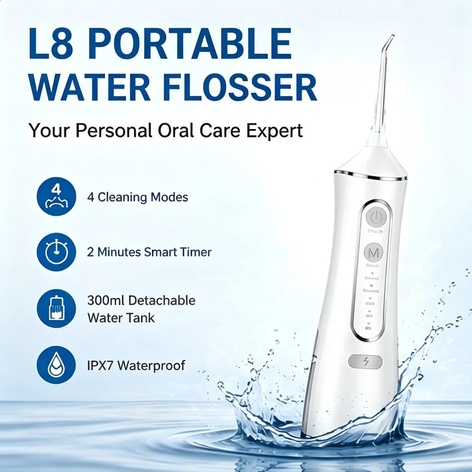 Portable Water Flosser Oral Irrigator 300ML 4 Modes IPX7 Waterproof Dental Cleaner 360 Nozzle for Travel Home Use 260626 - view 3