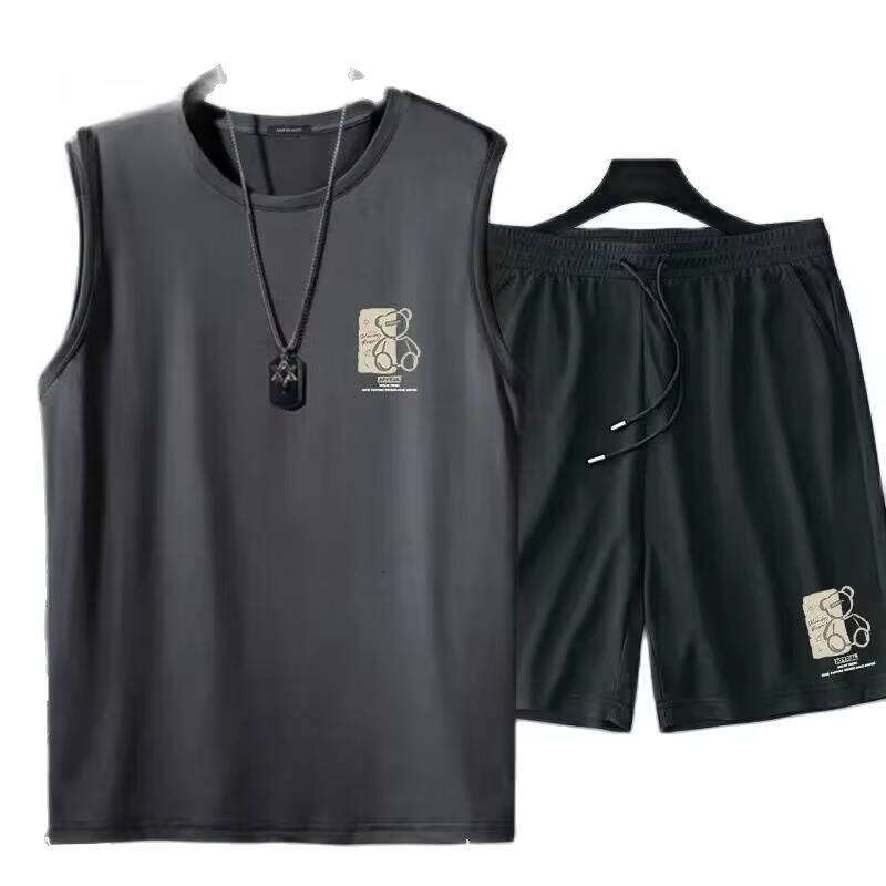 men's clothing fashion breathable fitness basketball sports Quick drying suit sleeveless T shirt + jogging shorts two-piece sets 26Y0626 - view 3