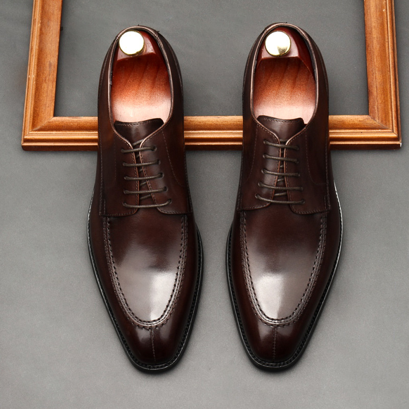 Men Genuine Leather Oxford Shoes Hand Polished Pointed Toe Business Formal Dress Shoes Luxury Wedding Leather Shoes For Male Office Party Footwear - view 9