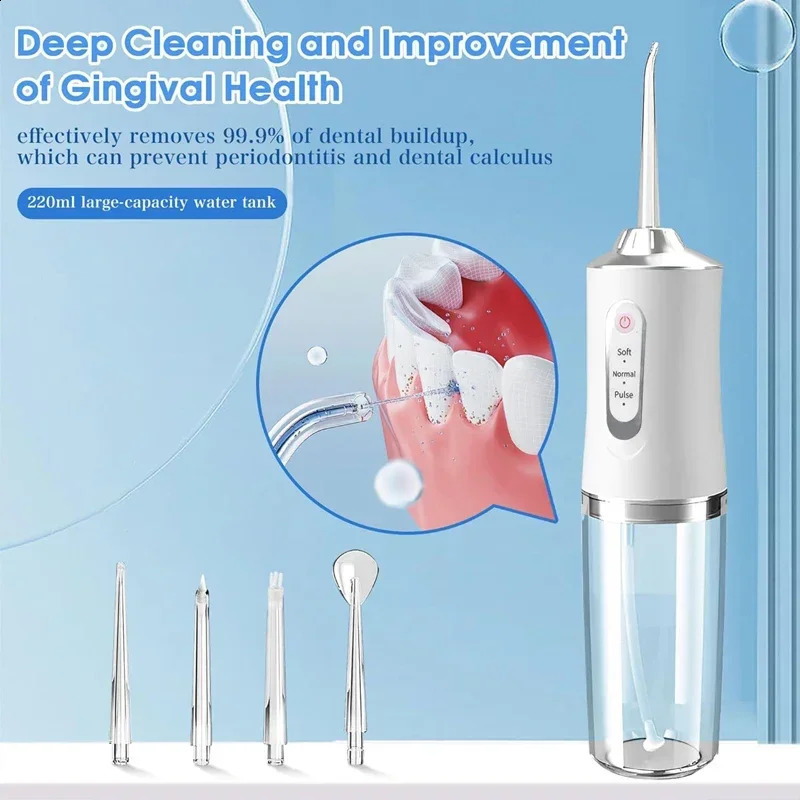 Portable Cordless Water Flosser USB Rechargeable Smart Electric Oral Irrigator w4 Jet Tips 3 Modes for Teeth Braces Care 260626 - view 5