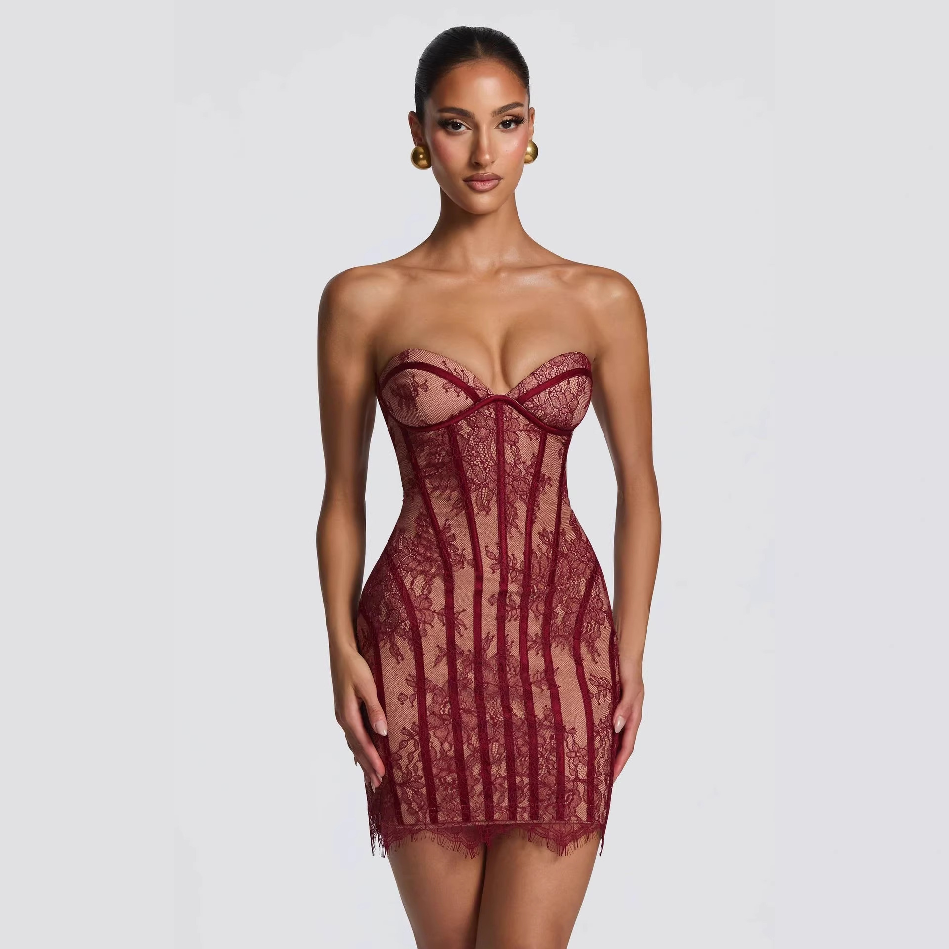 2026 New Lace Tight Tube Top Dress Exquisite Crochet Slim Short Skirt High Waist Slimming A-line Skirt - view 4