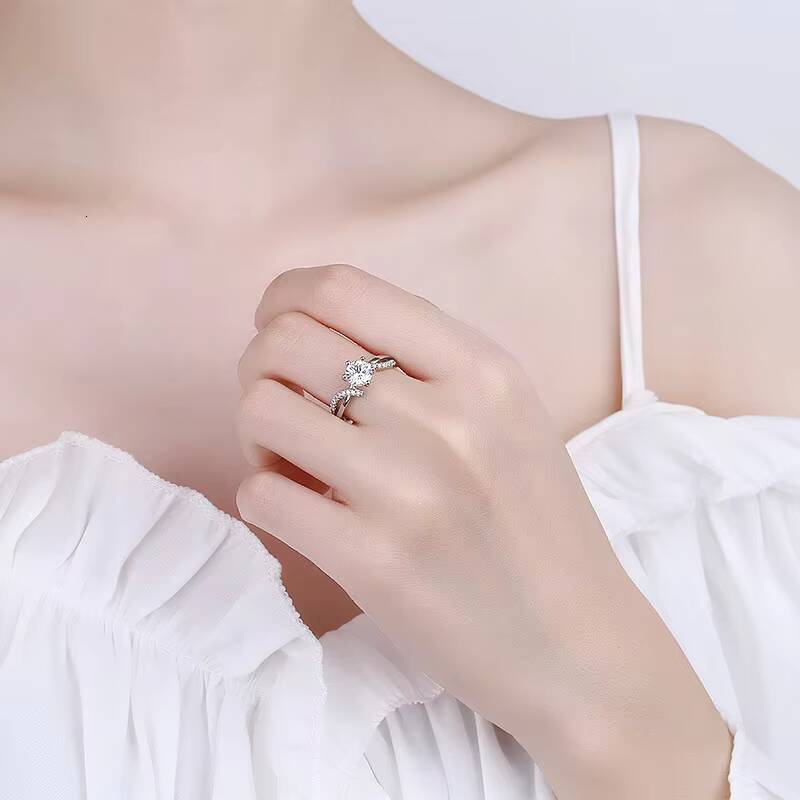 OAHLAN Adjustable Luxury Fine Jewelry Hypoallergenic Round Brilliant Cut Moissanite S925 Silver Rings for Womens Wedding - view 6