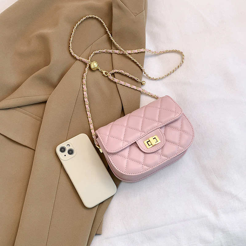 2026 Spring Summer Women Solid Color Quilted Embroidery Small Square Bag, Trendy Stylish Chain Shoulder Crossbody Handbag - view 4