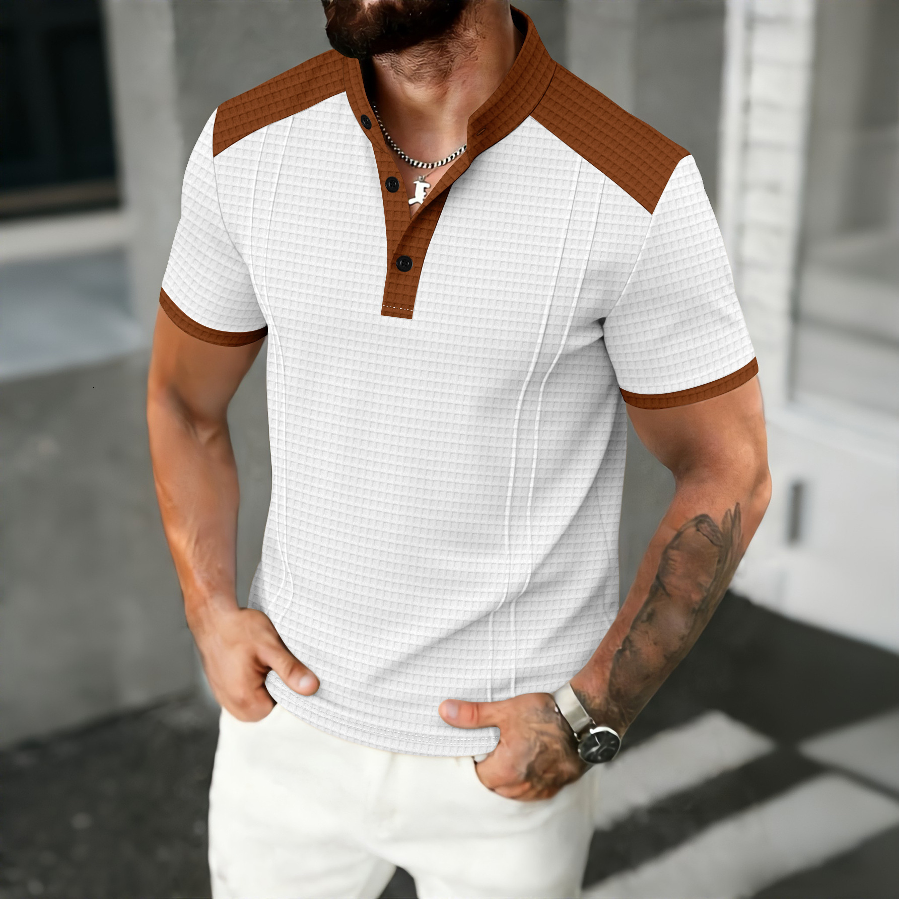 European And 202 Summer Amazon POLO New Waffle Pattern Men's Sports Polo Shirt - view 3