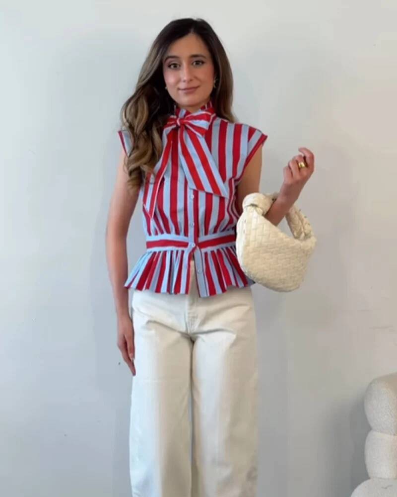 Women's 2026 New Spring Summer Bowknot Sleeveless Striped For Women Casual Chic Personality Female Shirt Sleeveless Top Sexy Suspenders striped s - view 5