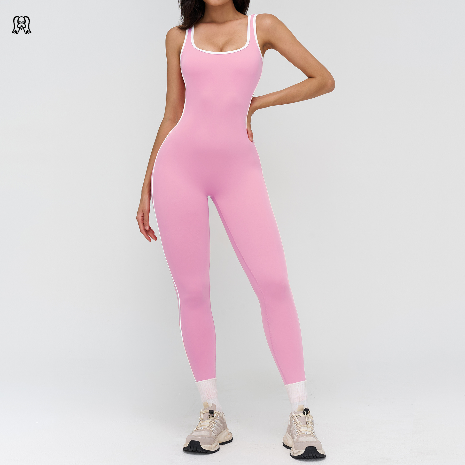 lucky dog yoga Contrastive color edging loose square neck yoga jumpsuit yoga jumpsuit - view 5