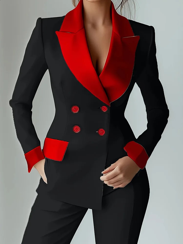 Womens High Street Fashion Blazer Spring Summer Long Sleeve Button Patchwork Jacket Notched Collar DoubleBreasted Ladies Coat 260625 - view 5