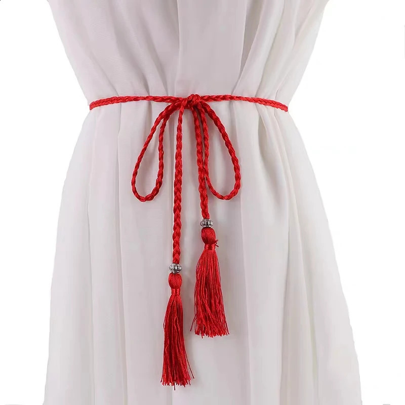 Handmade Braided Waist Belts Chinese Style Tassel Thin Belt Colorful Female Knot Decorated Waistband Rope Hair Accessories 260625 - view 4