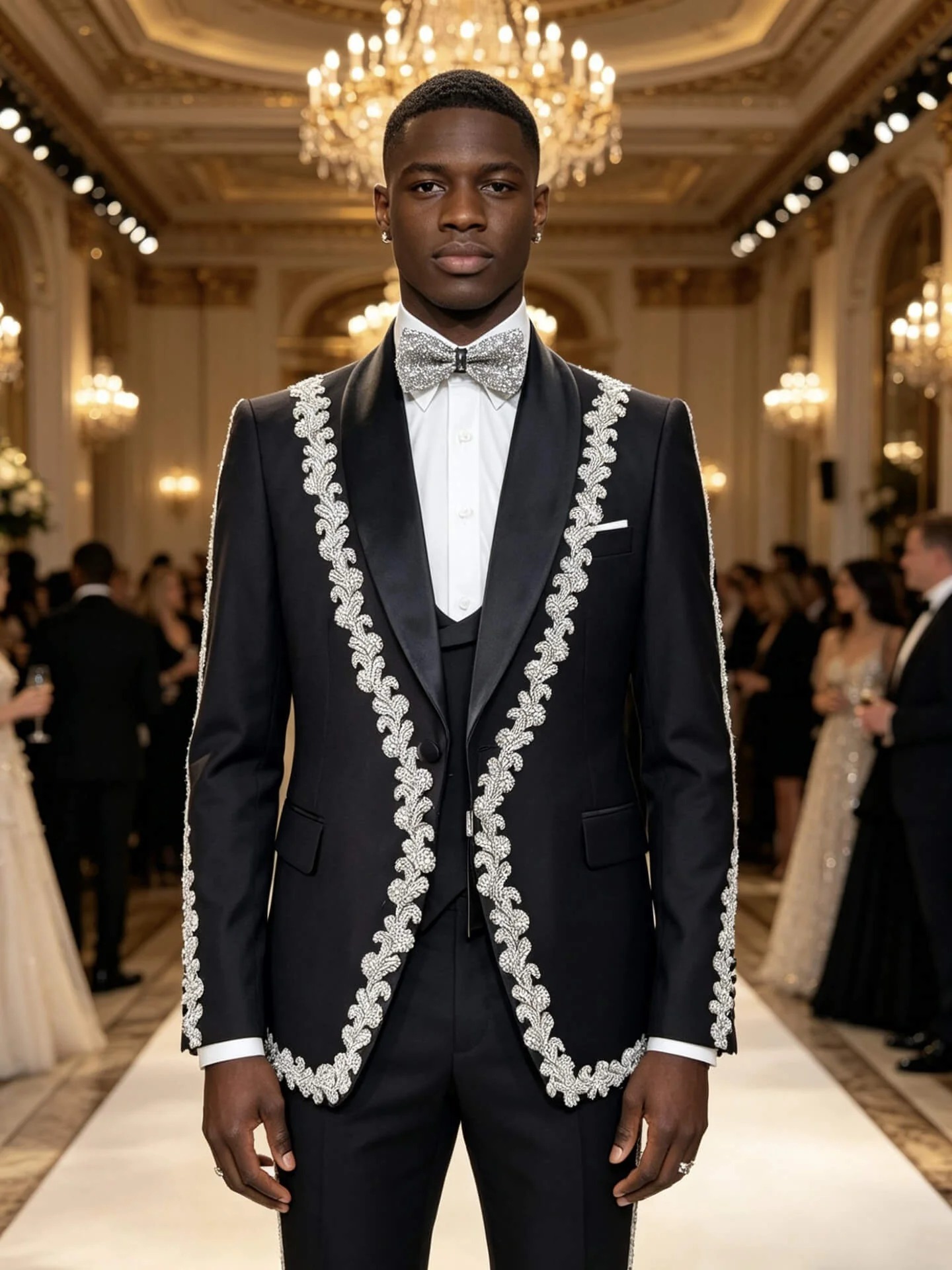 Modern Men Suits Tailor-Made 2 Pieces Beading Jacket Shawl Lapel Wedding One Button Blazer Evening Party Customized Coat Black Pants Plus Size - view 5
