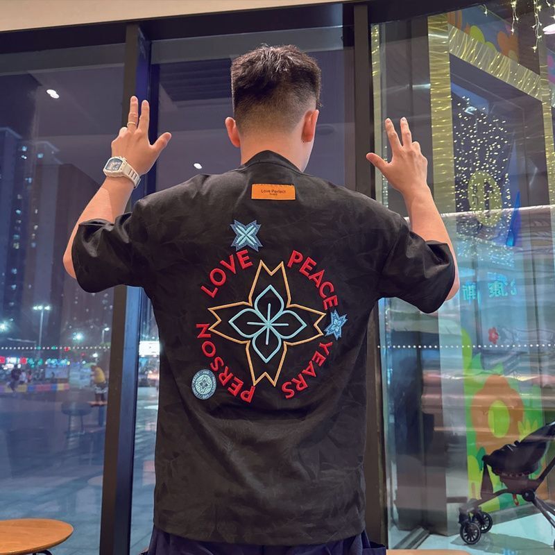 Summer Niche Hot-Selling Embroidered New Round-Neck Pure Cotton Short-Sleeve T-Shirt, Casual Trendy Ins Stylish Korean-Style Top For Men