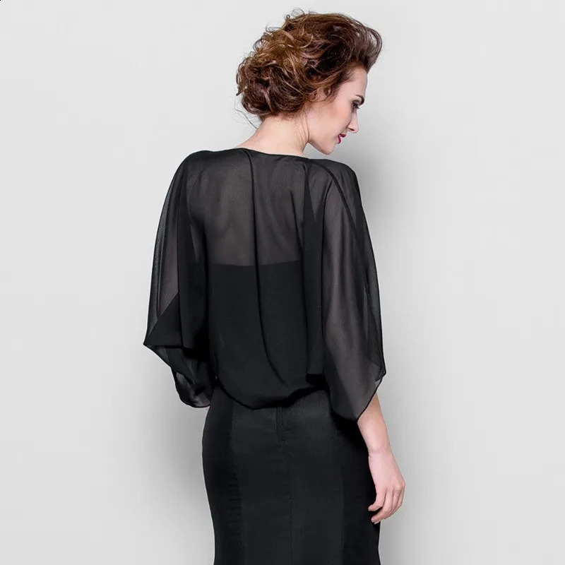 Women Chiffon Bolero Prom Party Illusion Shrug Elegant Soft Wedding Bridal Cape Female Evening Shawl Black Red White 260625 - view 7