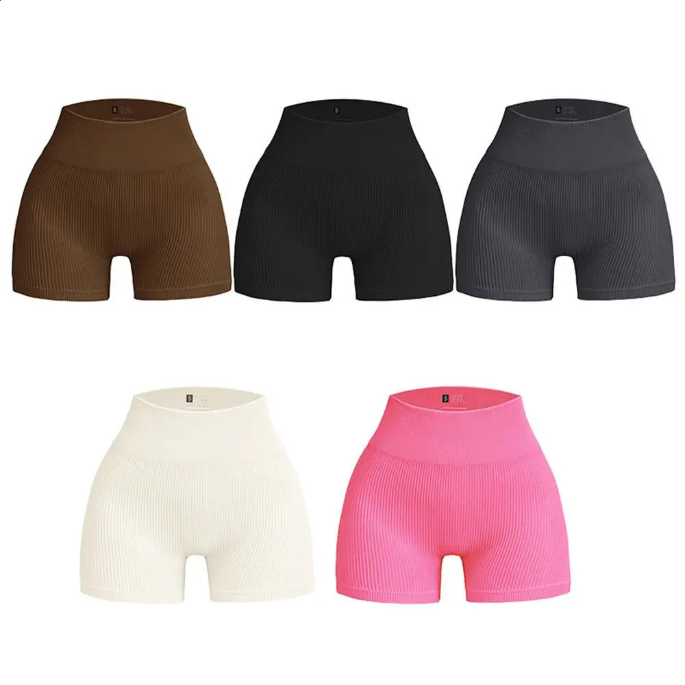 Seamless threaded shorts womens summer outdoor stretch yoga three-inch pants high-waisted and hip-lifting tight sports pants 260626