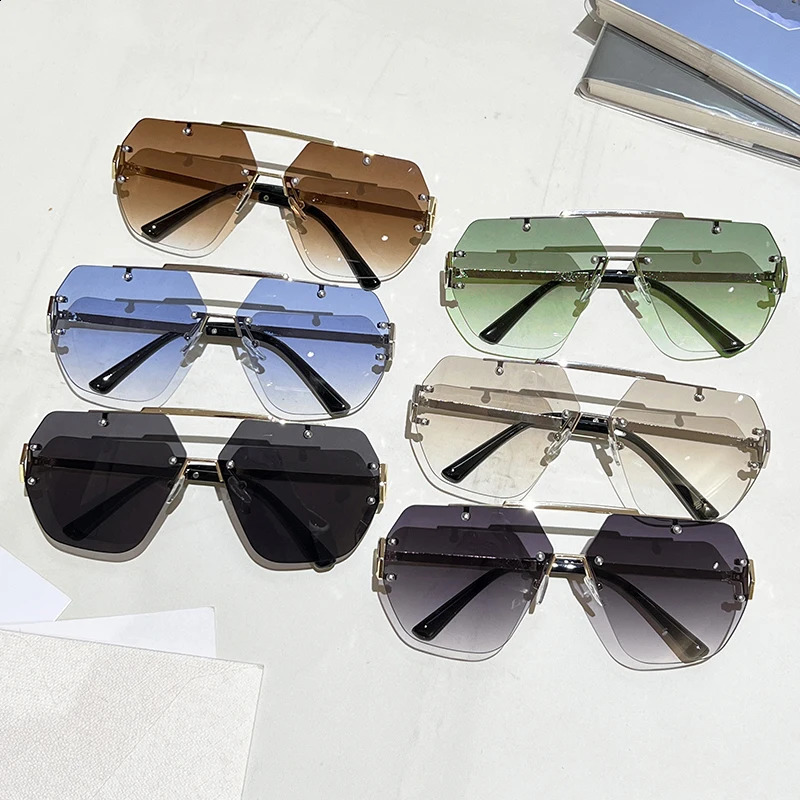 Rimless Oversize Sunglasses Men 2026 Alloy Gradient Casual Shades Women Trendy Double Bridge Outdoor Sun Glasses Uv400 260626 - view 7
