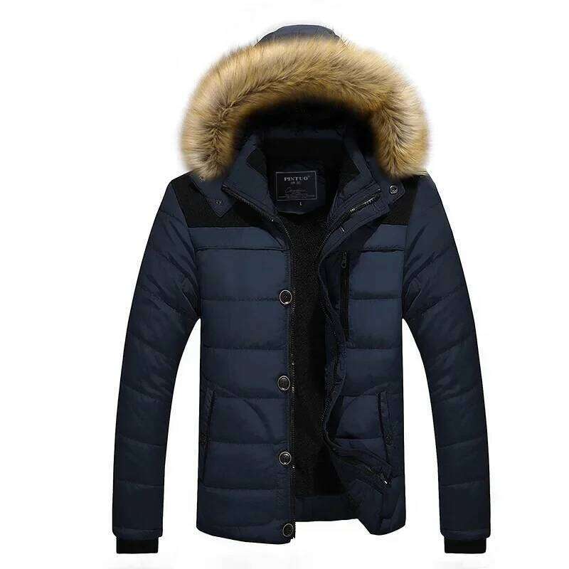 New Men Hooded Fur Collar Down Fleece Warm Coats Good Quality Male Slim Casual Winter Jackets Size 6XL J260626 - view 5