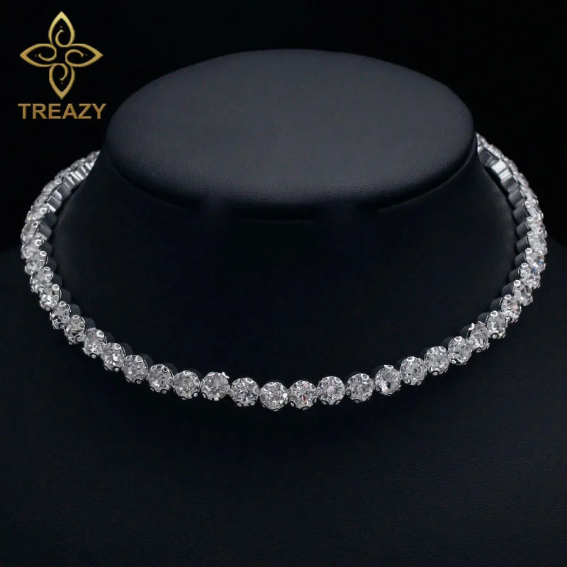 TREAZY Bridal Fashion Crystal Rhinestone Choker Necklace Women Wedding Accessories Tennis Chain Chokers Jewelry Collier Femme 260624