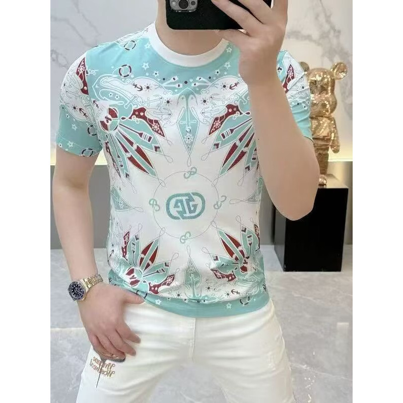 2026 Summer New European Fashion Brand Personality Print Stylish Round Neck Short Sleeve Slim Fit Casual T-Shirt For Men - view 4