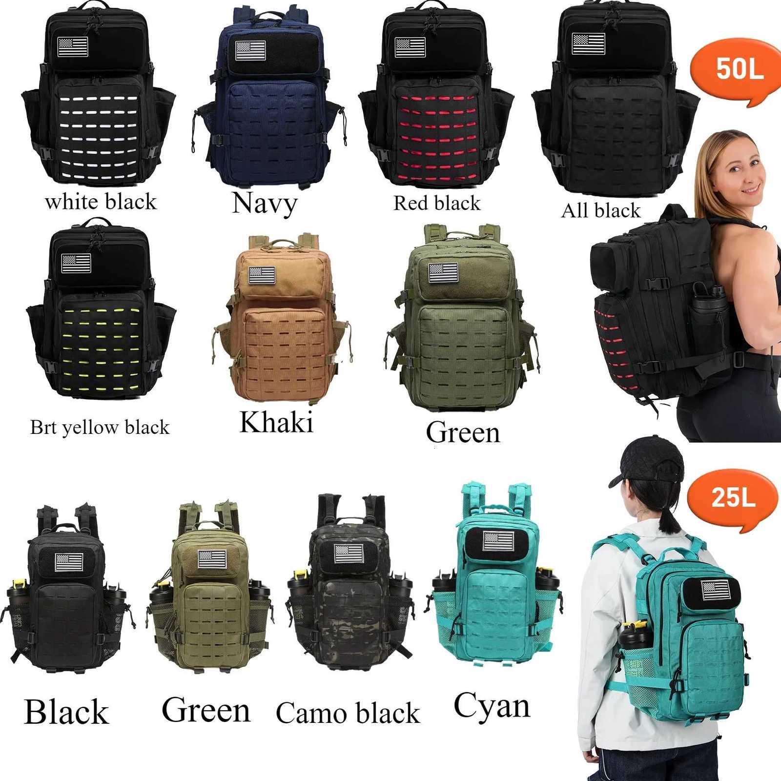 Bottle 25L/50L Waterproof with 2 Holders Backpack Gym Outdoor Travel Hiking Fishing Trekking Backpacks 13inch Laptop Bag M260626 - view 3