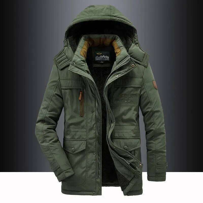New Men Hooded Parkas Casual Long Down Fleece Warm Tooling Jackets Good Quality Male Outdoors Winter Coats Size 5 J260626 - view 4