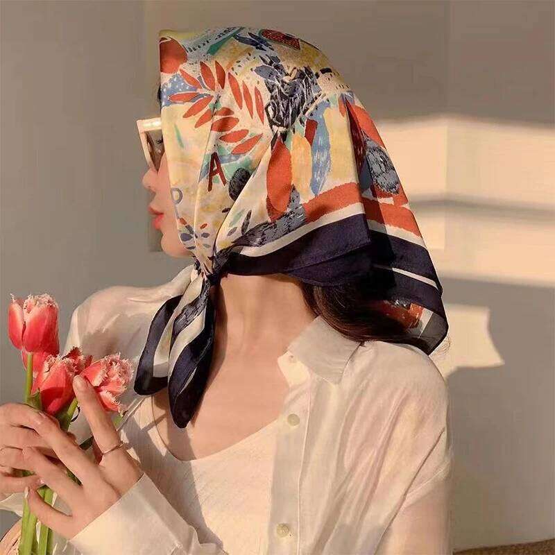 Fashion Print Square Scarf Hijab For Women Girls Satin Silk Bandana Muslim Headband Neckerchief Hair Band Wrap Shawls Foulard 26Y06226 - view 3