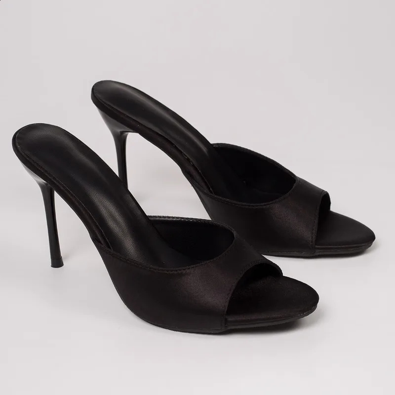Sexy Thin High Heel Summer Women Satin Slippers Concise Daily Wear Slip On Shoes Elegant Evening Party Dress Sandalias Mujer 260626 - view 5